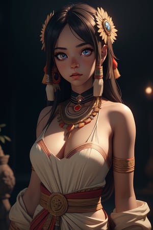 masterpiece, best quality, 1 girl (wearing kuki tribal dress),(finely detailed beautiful eyes and face), cinematic lighting, extremely detailed CG unity 8k wallpaper