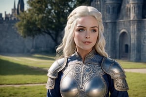from Game of Thrones , (masterpiece), (extremely intricate:1.3), (realistic), portrait of a girl, the most beautiful in the world, (medieval armor), metal reflections, upper body, outdoors, intense sunlight, far away castle, professional photograph of a stunning woman detailed, sharp focus, dramatic, award winning, cinematic lighting, octane render, unreal engine, volumetrics dtx
full body, white hair, (high detailed skin:1.1)
seductive smile