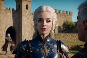 from Game of Thrones,  (masterpiece),  (extremely intricate:1.3),  (realistic),  portrait of a girl,  the most beautiful in the world,  (medieval armor),  metal reflections,  upper body,  outdoors,  intense sunlight,  far away castle,  professional photograph of a stunning woman detailed,  sharp focus,  dramatic,  award winning,  cinematic lighting,  octane render,  unreal engine,  volumetrics dtx
full body,  white hair,  (high detailed skin:1.1),lord of the rings (but careful with the word "lord"),Game of Thrones