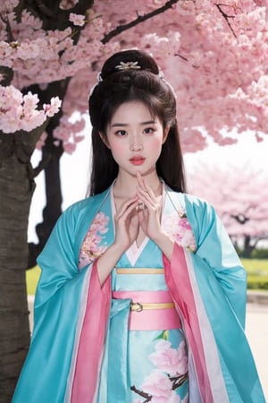 tienhiep, hanfu,
(Hands:1.1), better_hands, realhands
yifei hanfu, 1girl, solo, long hair, looking at viewer, black hair, brown eyes, tree, lips, petals, cherry blossoms, realistic, chinese text, tienhiep