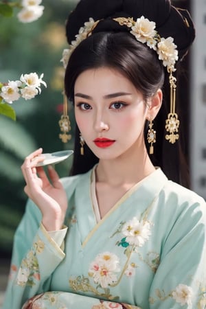 tienhiep, hanfu,
(Hands:1.1), better_hands, realhands
1girl, solo, looking at viewer, black hair, hair ornament, dress, jewelry, upper body, flower, earrings, artist name, hair flower, blurry, black eyes, lips, eyelashes, makeup, blurry background, chinese clothes, white flower, gem, realistic, red lips, tienhiep