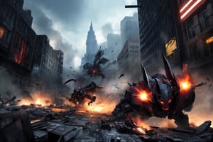 phantom attacking destroyed city, high_resolution high quality