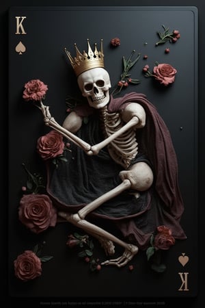 King of spades, skulls, skeletons, gothic,  smoke, 3D , black,