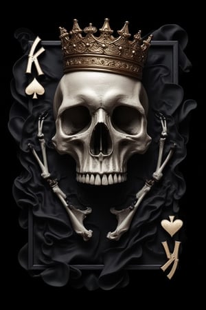 King of spades, skulls, skeletons, gothic,  smoke, 3D , black,