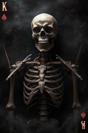 King of spades, skulls, skeletons, gothic,  smoke, 3D , black,black smoke 