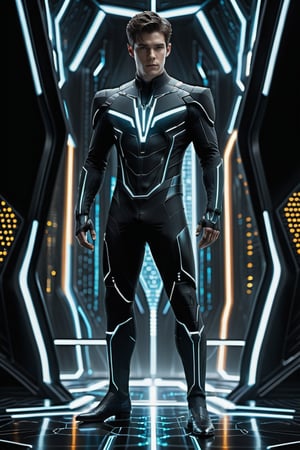  core_9_up, score_8_up, score_7, 1boy, solo, detailed full body shot of a man, black uniform catsuit honeycomb textured, tron legacy, Bruce Wayne, working on the floor doing technical repairs with a futuristic tool on the warp core engine, detailed glowing hightech tech background lcars, warm colors, cinematic lighting,TronLegacy,FuturEvoLabMecha, black hair, business suit, handsome,