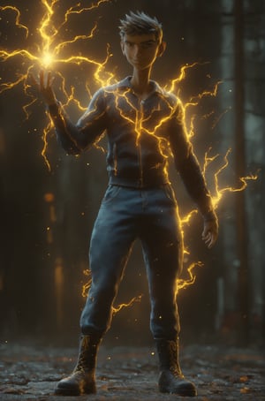 core_9_up, score_8_up, score_7_up, 1boy, solo, cbock,  dark brown hair, black leather trenchcoat, solid black T-shirt under the later jacket, full body in picture, confident smirk, Zeus lightning, holding a yellow lightning bolt spell, 3D, Hisirdoux Casperan, muscular, detailed face, detailed eyes, short spiked hair, Urban Wizard, Dresden, blue jeans, combat boots, heroic pose,noc-mgptcls,DonMM4g1cXL 