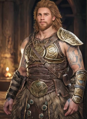 core_9_up, score_8_up, score_7_up,1boy, solo,Thrud, rule63, Thrud as a male, realistic 4k, detailed face, teenager, young. armor, beard, tattoos, runner body type, red hair,dragon armor, pauldrons, god of war style, short hair, facial tattoo, Chris Hemsworth Thor,