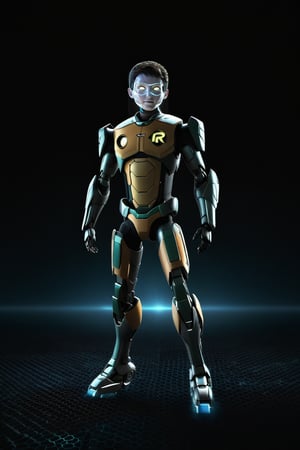  core_9_up, score_8_up, score_7, 1boy, solo, detailed full body shot of a robot, honeycomb textured, tron legacy, Robin as a robot, Robin symbol,