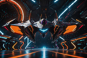  core_9_up, score_8_up, score_7, airplane, Batwing, tron legacy, Batman Beyond, warm colors, cinematic lighting,TronLegacy,FuturEvoLabMecha, Cyberpunk 2077 background,Starship in a hangar,