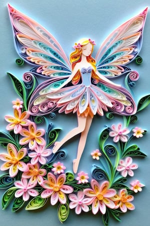  -gen ethereal girl fairy wings, floral paper quilling 3d art, sparkling, fantasycore, trichromatic