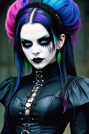 colourful, extreme, fearsome, haunting, exciting,  unique, evil,goth person,style