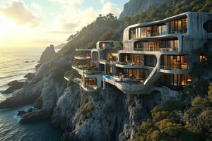 a modern home with clean look,AUTOCad image  ,morning lighting  ,multi story house in forest   
  ,modern design  , detailed morning lighting in background , detailed beach in background,noc-futuristic,4k,8k,16k,32k high resolution