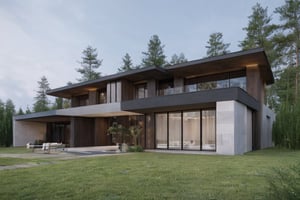 a modern home with clean look, AUTOCad image ,rander image  ,morning lighting  ,multi story house made up of woods in mountains ground    
  ,modern design  , detailed morning lighting in background , detailed mountain  in background,noc-futuristic,4k,8k,16k,32k high resolution, realistic, image from nikon camer,modernvilla,real architecturezz