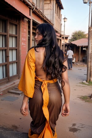 low quality old photo, indain 1girl as dirty beggar, 170cm height, long black hair ,wearing  Torn old indian salwar suit , front facing, walking towards viewer, backstreet indian slums as background, fierce look, low angle, no makeup, barefaced, freckles,  black hair, wearing old cheap  salwar suit, rugged faded  salwar suit,  indian beauty style, frontlight,Brown tone Beauty,Mallu girl,Indian