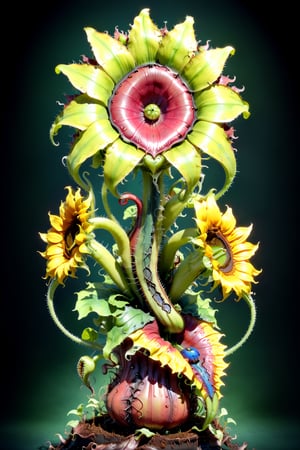 mario bros carnivorous plant fused with a sunflower,Monster,biopunk style