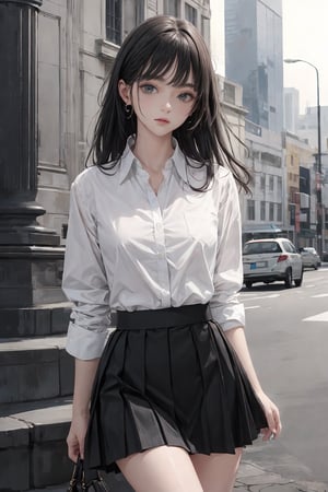 high_resolution, wearing white shirt and black skirt,