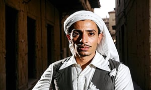 Arabic man walking on the streets of Old Cairo, facing_viewer