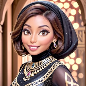 portrait of Egyptian female, smiling, Disney, Pixar style, wearing pharaonic full sleeve clothes, (arabic hijab:1.2), bokeh background
,disney pixar style