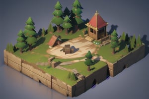 A big mountain in the back in a beautiful day in the forest,3DMM,3d model, isometric view