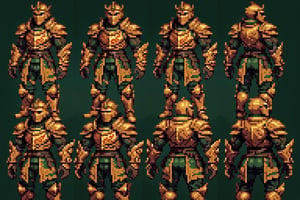 film noir, black background, full, 1boy(tall, wearing Green Samurai armor(Green) with oni mask, young, muscular), character sheet, model sheet, turnaround, multiple views of the same character, (masterpiece, highres, high quality:1.2) ,low saturation,High detailed,Dreamscape,medieval armor,Pixel art