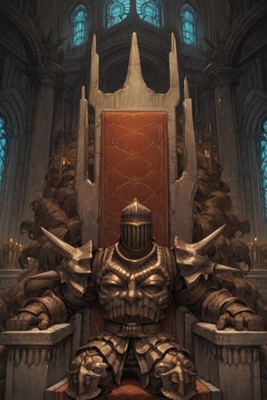 score_9, score_8, score_7, score_7_up, score_8_up, 1boy\(human, giant, tall, wearing madness armor and madness helmet\), sitting on his throne, interior castle, fantasy, 2d, anime, hetero, upper body