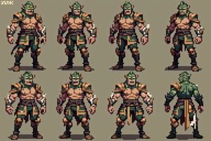 film noir, black background, full, 1boy(tall, wearing Green Orcish Samurai armor with oni mask, young, muscular), character sheet, model sheet, turnaround, multiple views of the same character, (masterpiece, highres, high quality:1.2) ,low saturation,High detailed,Dreamscape,medieval armor,Pixel art
