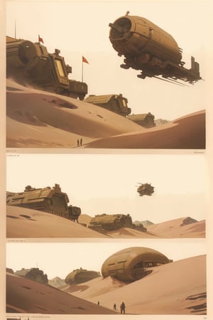 dune city, background(dune style world, day),(masterpiece, highres, high quality:1.2), ambient occlusion, low saturation, High detailed, comic page different views