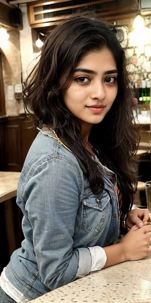 lovely cute young attractive indian teenage girl, village girl,  18 years old, cute, an Instagram model, long blonde_hair, colorful hair, winter, dacing in a pub, ,Indian
