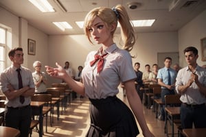 masterpiece, 1girl, solo focus, gyaru,blonde hair, side ponytail, petite, small breasts, school uniform, (6+boys), holding, grabbing, , (masterpiece:1.2), best quality, high resolution, unity 8k wallpaper, (illustration:0.8), extremely detailed face, perfect lighting, extremely detailed CG, (perfect hands, perfect anatomy), (masterpiece, best_quality, ultra-detailed, immaculate:1.3), epic, illustration, render, 