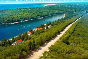 forest from above, from a cliff overlooking the ocean.
