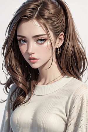 Characters in fashionable and trendy clothing,White background, ,hyper-realistic details,digically enhanced, elegant clothing, uhd image, fashion-illustration