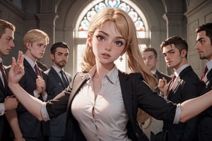 masterpiece, 1girl, solo focus, gyaru,blonde hair, side ponytail, petite, small breasts, school uniform, (6+boys), holding, grabbing, , (masterpiece:1.2), best quality, high resolution, unity 8k wallpaper, (illustration:0.8), extremely detailed face, perfect lighting, extremely detailed CG, (perfect hands, perfect anatomy), (masterpiece, best_quality, ultra-detailed, immaculate:1.3), epic, illustration, render, 