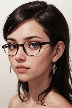 black hair, eyeglasses, stud earrings, vintage, Feminine, 8K, Masterpiece, Best Quality, great details) , (high saturation, best shadows, best light, Extremely delicate whitening) Dark Style