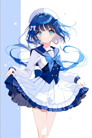 blue hair,short hair,medium breasts,long hair,blue pupils,sailor suit,Lolita