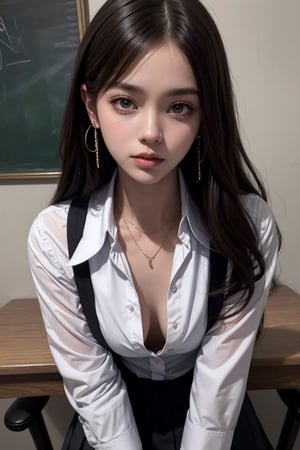  schoolgirl, z1l4 ,downblouse,a necklace, earring,collared shirt,