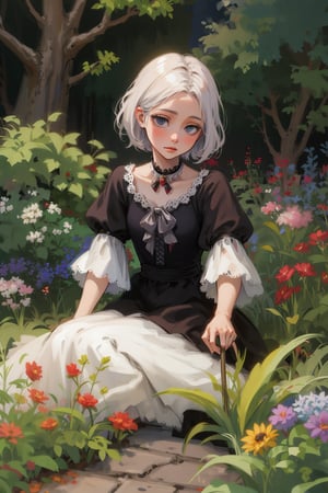 1girl, witch, garden, beautiful, short hair, 