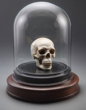 round domed display case for a crystal human skull 