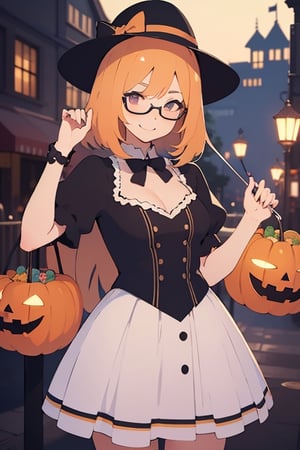 (anime:1.3)(illustration:1.3)1women,glasses, seductive smile,Candy,AMUSEMENTPARK,qiqi,halloween costume.