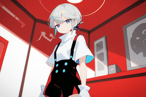 score_9, score_8, score_7, score_6,masterpiece, best quality, amazing quality, very aesthetic, absurdres, depth of field, 1girl ,short hair ,bangs ,blue eyes ,gloves ,closed mouth,short sleeves ,grey hair,shorts ,white gloves ,turtleneck ,expressionless ,suspenders, dutch_angle,red theme,cowboy_shot, indoors
 
,Nira-Chan,Colorful art,Yuru-Flat