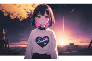 (Original Character, Highest Quality, Amazing Details:1.25),Volumetric Lighting, Best Shadows, Shallow Depth of Field,solo,1girl,

,colorful_hair,sweater,space,stars,void,
,hanabushi,vanishing point,atmospheric perspective, dutch angle,three quarter view,hearts,looking_at_viewer,love,