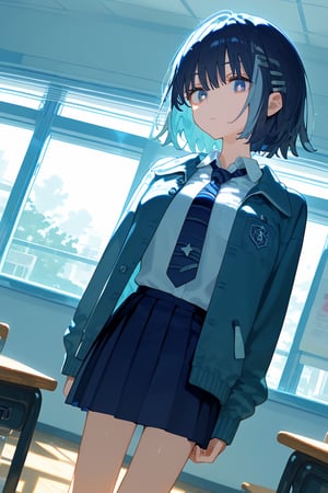 solo,1girl, short hair, closed mouth, collared_shirt,white_shirt,tie,school,dutch_angle,skirt,pleated_skirt, room, school,jacket,


,Nira-Chan,Colorful art,Vivid Colors,spot_colors, score_9, score_8, score_7, score_6