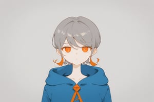 solo,1girl ,expressionless,((grey background, simple background)), upper_body,Nira-Chan,
, short-hair,multicolor_hair,two-tone-hair,(grey_hair),orange_hair,bangs,cowboy_shot,hoodie,pants,orange_eyes, watercolor,score_9_up,score_8_up, source_anime,