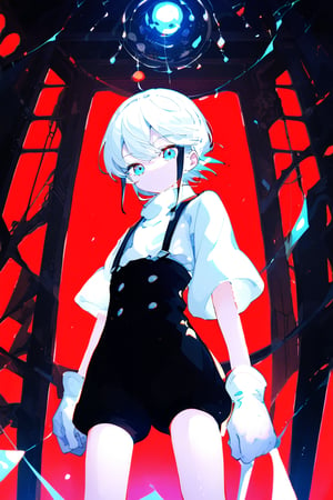 score_9, score_8, score_7, score_6,masterpiece, best quality, amazing quality, very aesthetic, absurdres, depth of field, 1girl, looking at viewer ,short hair ,bangs ,blue eyes ,gloves ,closed mouth,short sleeves ,grey hair,shorts ,white gloves ,turtleneck ,expressionless ,suspenders, dutch_angle, (1other),cowboy_shot,red_theme
 
,Nira-Chan, flat style, Colorful art, Vivid Colors,spot_colors, 