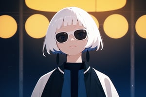 score_9_up,score_8_up, source_anime,solo,1girl,short-hair,bangs,long_sleeves,blue_dress,standing,jacket,white_hair,blunt_bangs,black_jacket,sunglasses,portrait,Nira-Chan