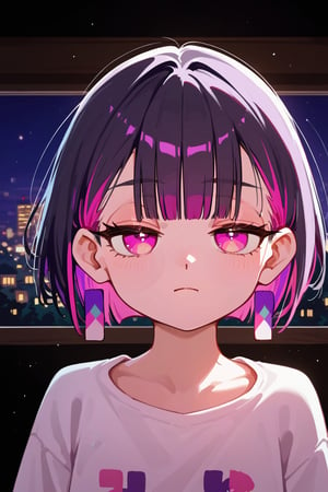 score_9_up,score_8_up, source_anime, (solo),1girl,night,room,

 ,short hair, blunt bangs, black hair, closed mouth, pink eyes, purple hair, multicolored hair, two-tone hair,half closed eyes, portrait,

,Nira-Chan-StudyMe,