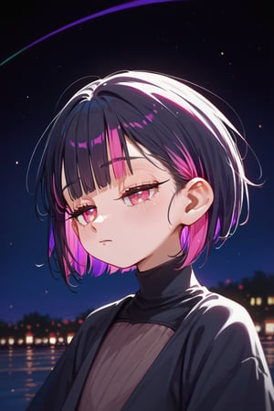 score_9_up,score_8_up, source_anime, (solo),1girl,night,error,

 ,short hair, blunt bangs, black hair, closed mouth, pink eyes, purple hair, multicolored hair, two-tone hair,half closed eyes,upper_body,hands_down

,Nira-Chan-StudyMe,