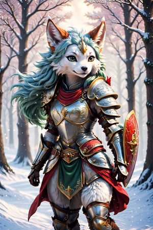 Furryfolk in Armour, christmas, traditional media, fantasy illustration, soft colors, Whimsical Illustration, windy, dynamic poses, Anime , cutegirlmix, hentai,