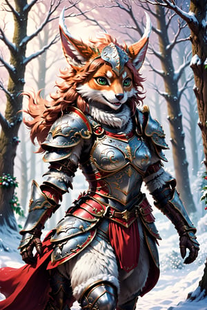 Beastfolk in Armour, christmas, traditional media, fantasy illustration, soft colors, Whimsical Illustration, windy, dynamic poses, Anime , cutegirlmix, hentai,