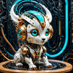 Imagine a sleek charming cyberpunk pet, small and fluffy, with a white cybermask. This endearing companion blends the cyberpunk aesthetic with its adorable fluffiness. Picture a world where even this tiny creature's cybermask is a work of intricate detail and innovation. Its presence adds a touch of charm to the gritty, high-tech cyberpunk environment, reminding us that even in the future, cuteness has its place.,Furry,Robot